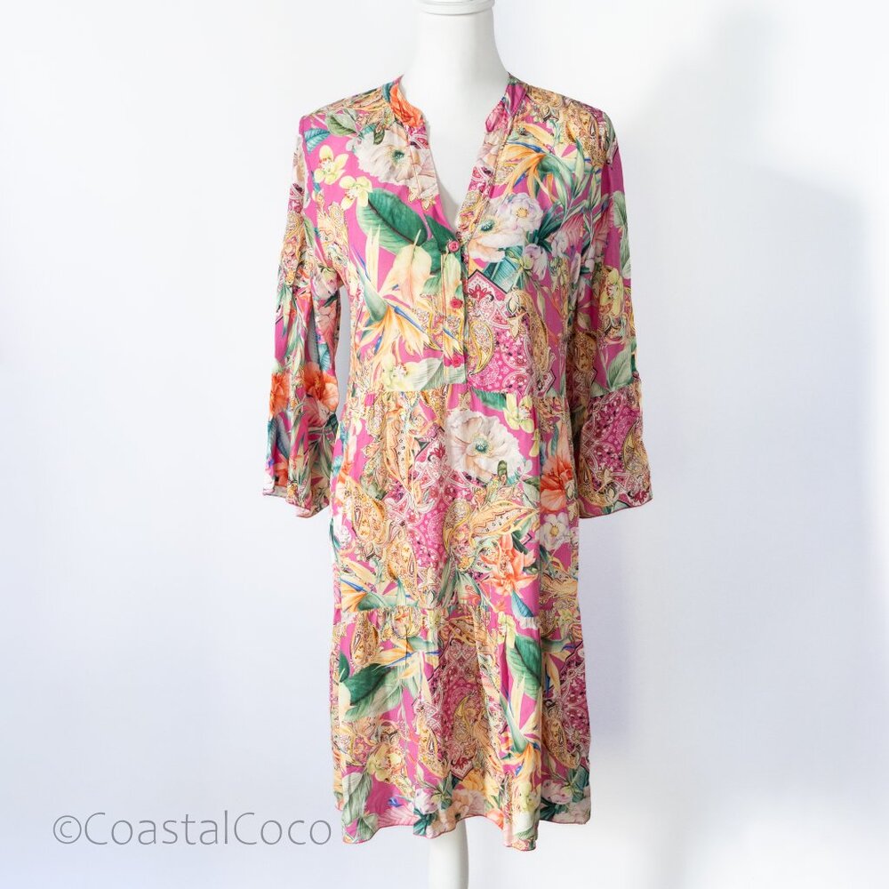 Gigi Moda Fiore Henley Dress ONE SIZE (L/XL) Midi Italy-made Boho Resortwear